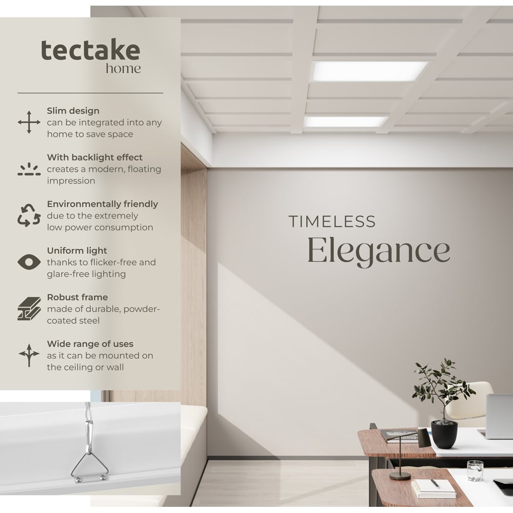 tectake Lucerna 36W 3000K Ultra Slim Warm White LED Panel Light 62 x 62cm Image 6