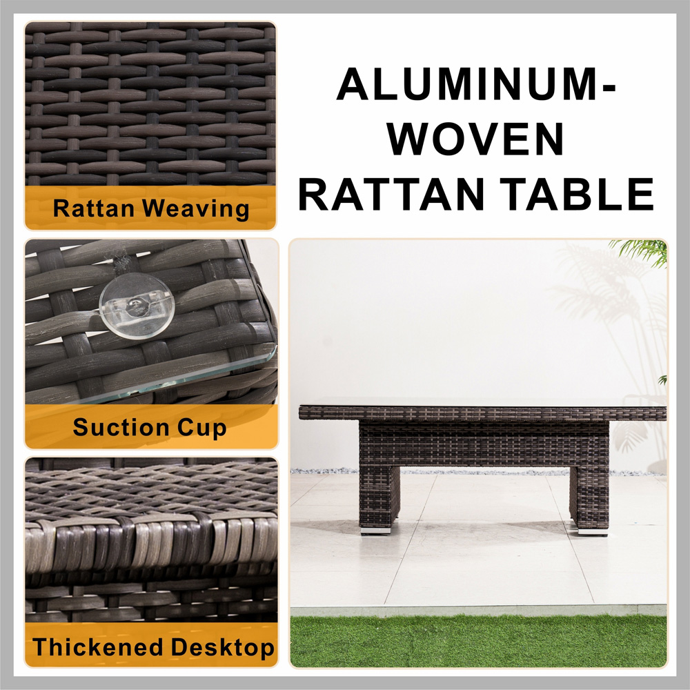 Direct Wicker Brown Rattan Tempered Glass Top Rising Garden Table Image 5