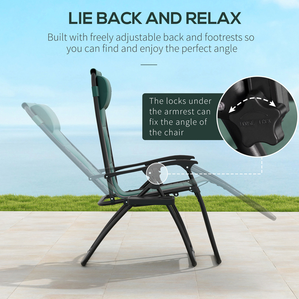 Outsunny Green Zero Gravity Folding Recliner Chair with Cup Holder Image 7