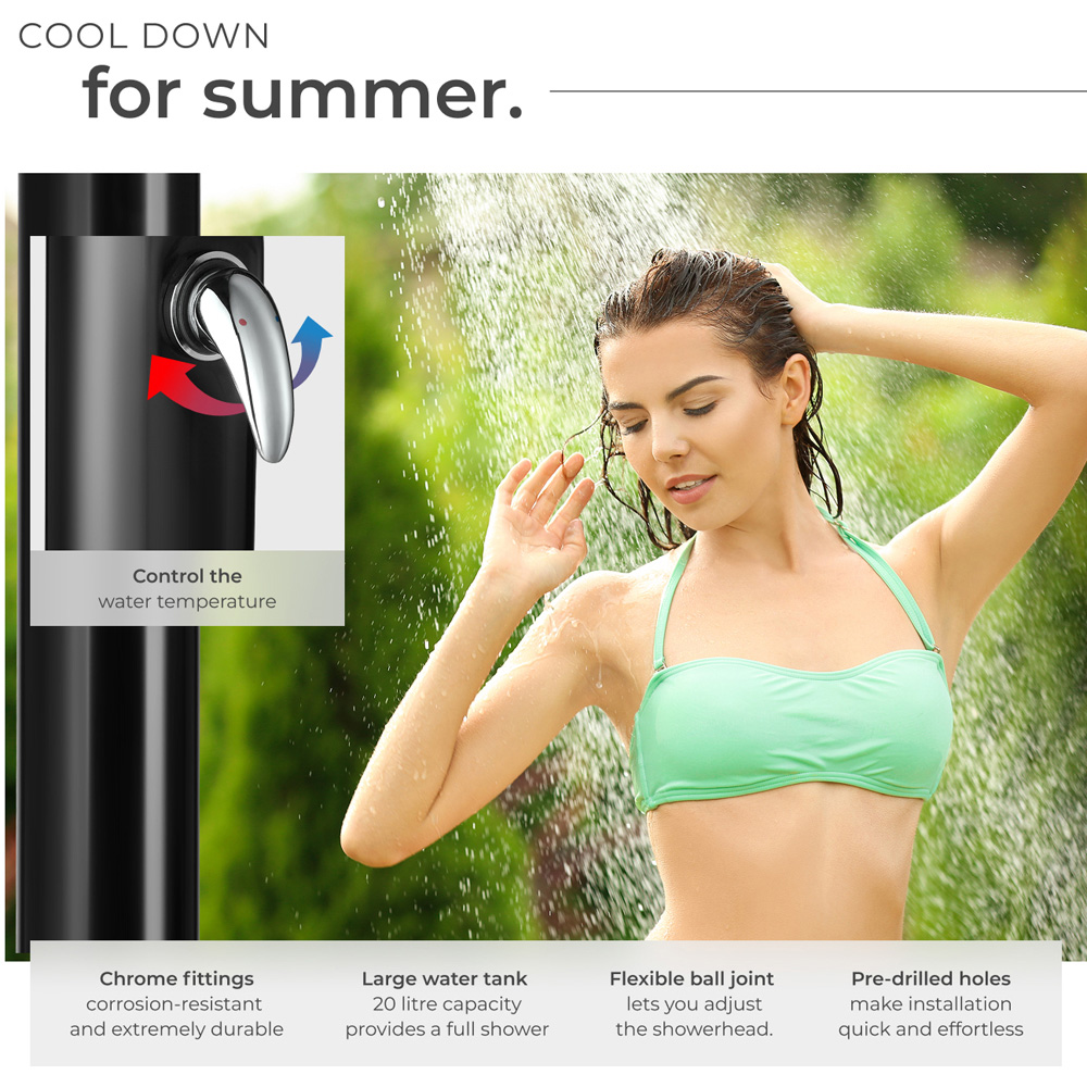 tectake Tinto Black Portable Solar Outdoor Shower with Tap 20L Image 7