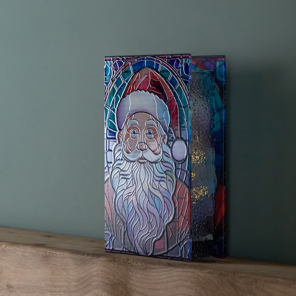 Samuel Alexander Warm White LED Double Sided Stained Glass Light Up Santa Decoration Image 7