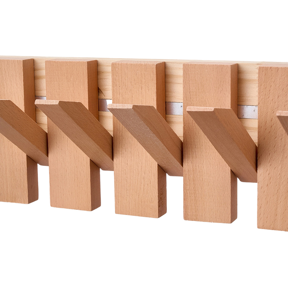 Living and Home Natural Wall-Mounted Coat Rack with 8 Flip-Down Hooks Image 6