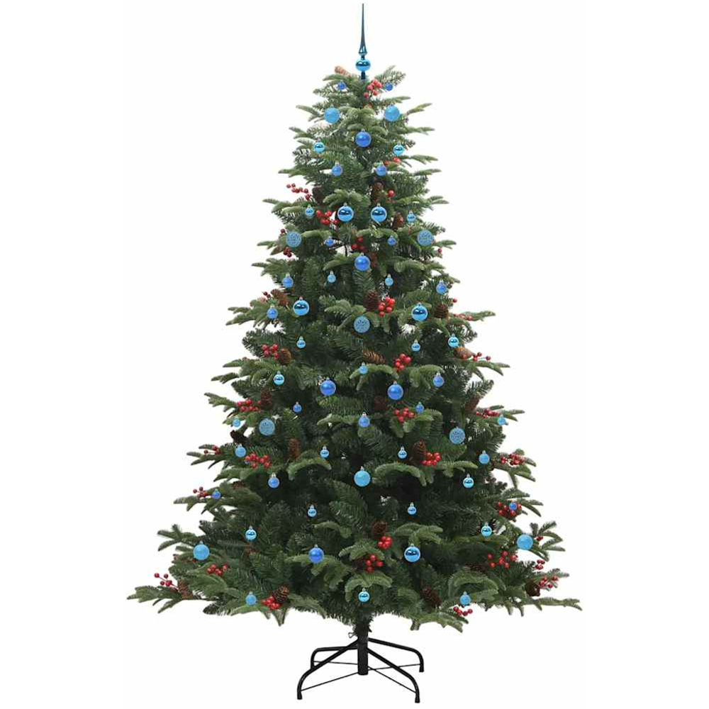 vidaXL Pre-Lit Warm White LED and Blue Baubles Green Artificial Christmas Tree with Stand 8ft Image 4