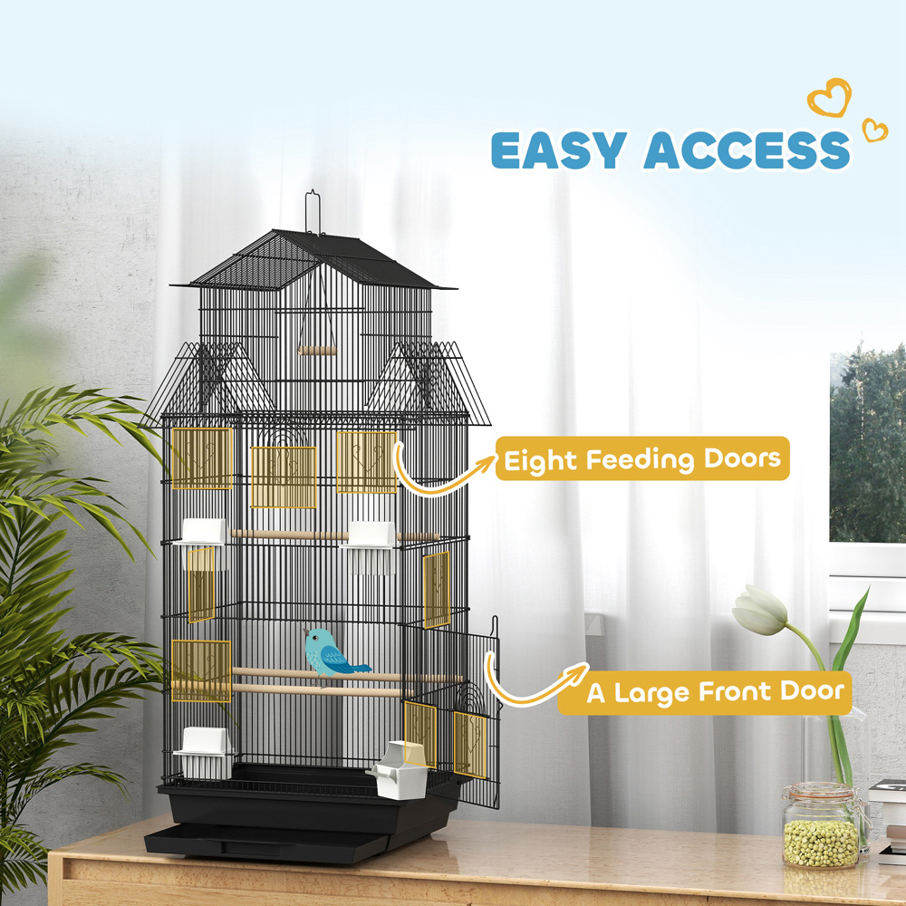 PawHut Black Bird Cage with Slide Tray 104 x 43 x 32.5cm Image 7