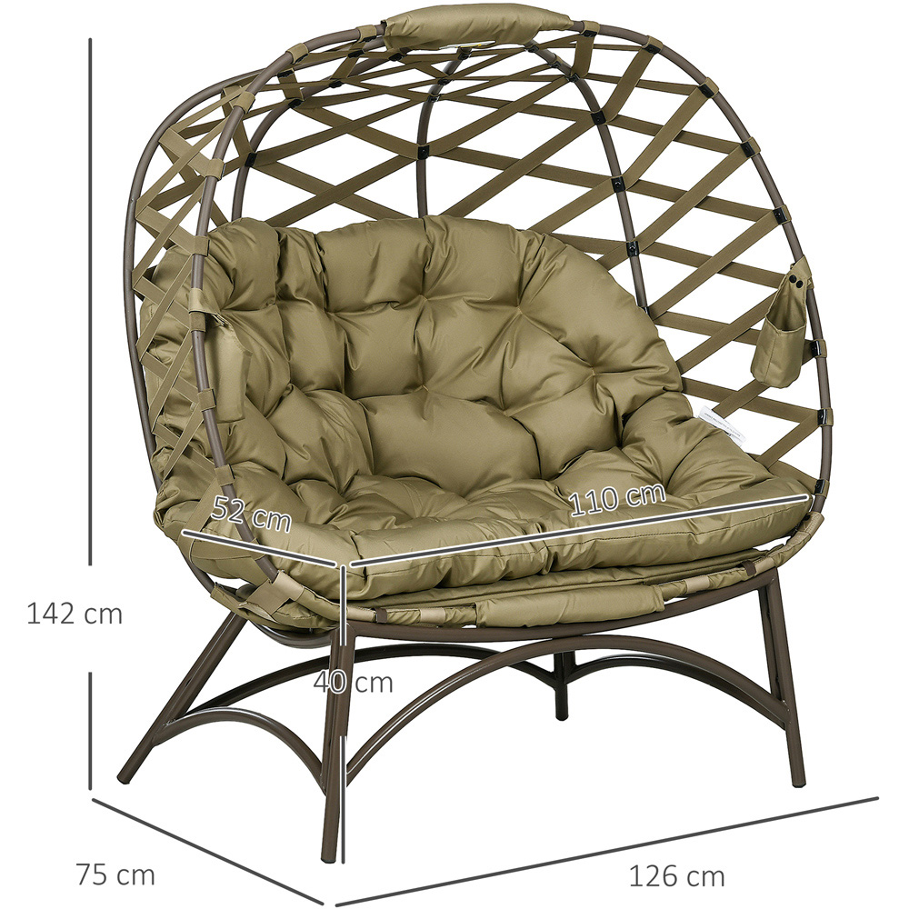 Outsunny 2 Seater Khaki Outdoor Egg Chair with Cushion Image 7