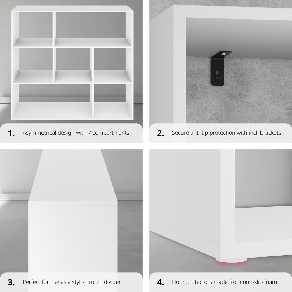 tectake Tartu 7 Shelf White Bookshelf Image 6
