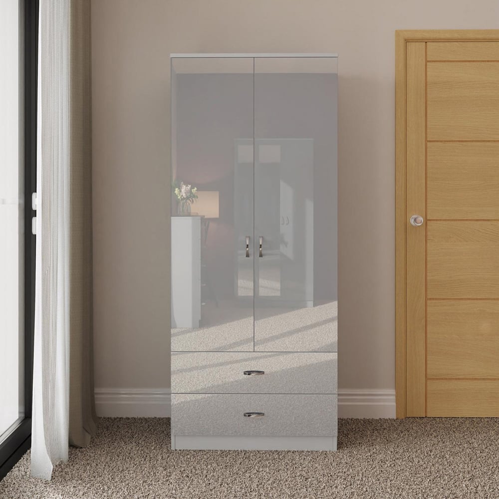 FWStyle Chilton 2 Door 2 Drawer Grey Gloss Wardrobe Image 5