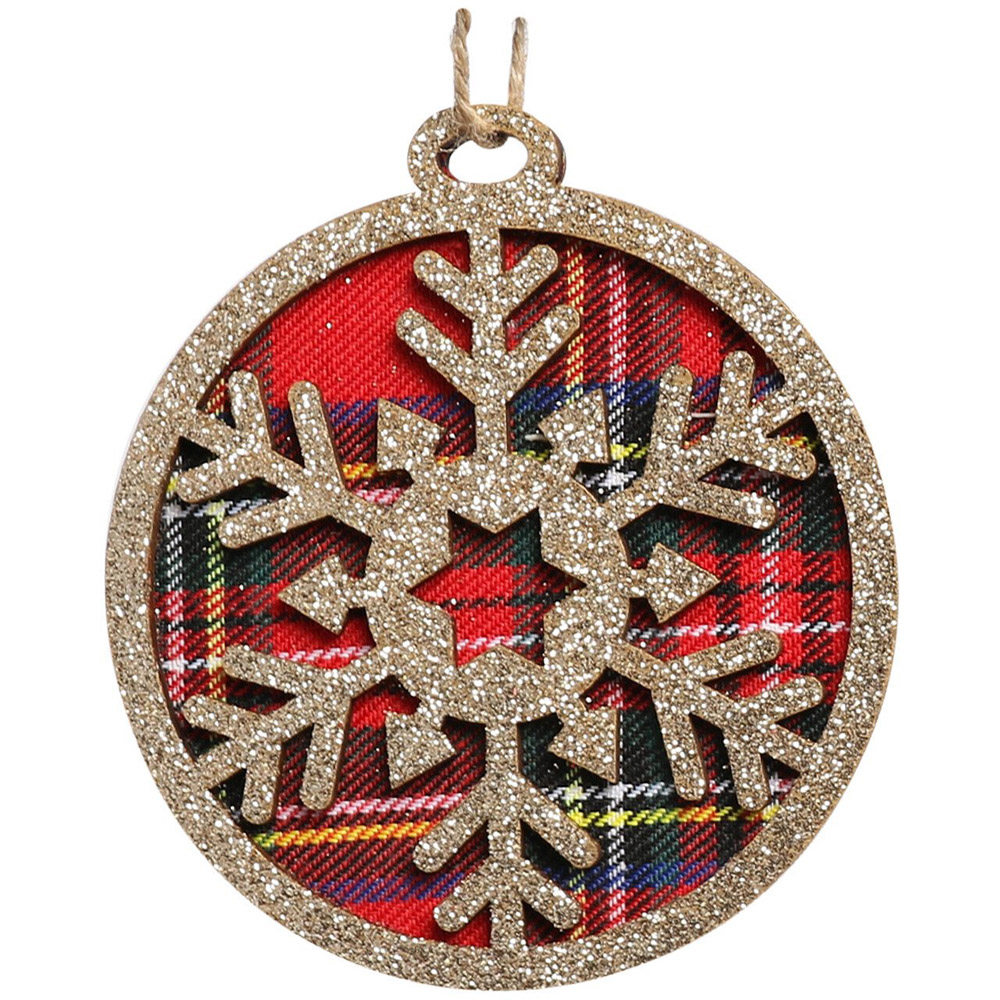 Single Gold Tartan Snowflake Hanging Ornament in Assorted styles Image 3