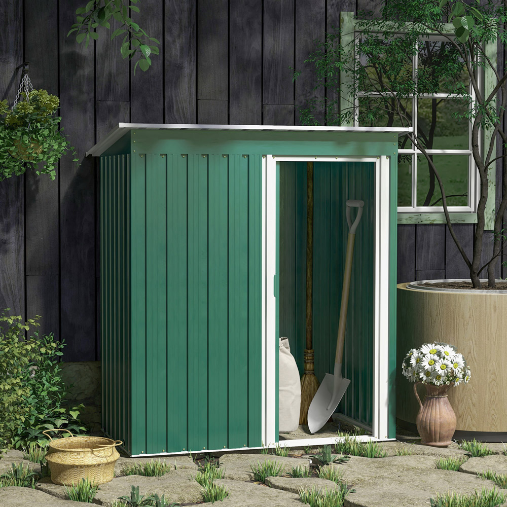Outsunny 5 x 3ft Green Sloped Roof Garden Shed Image 2