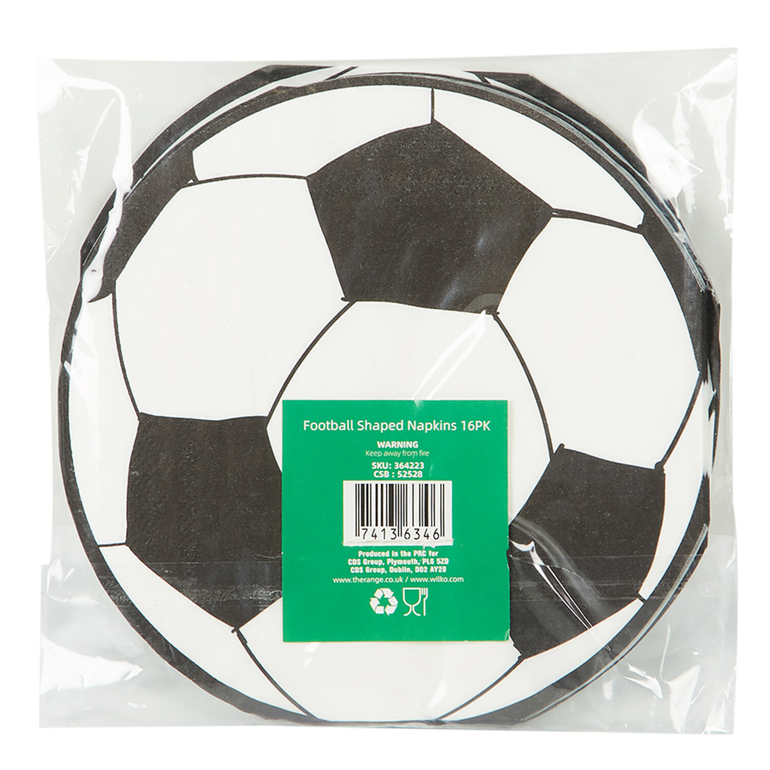 Pack of 16 Football Shaped Napkins - Black and White Image 2