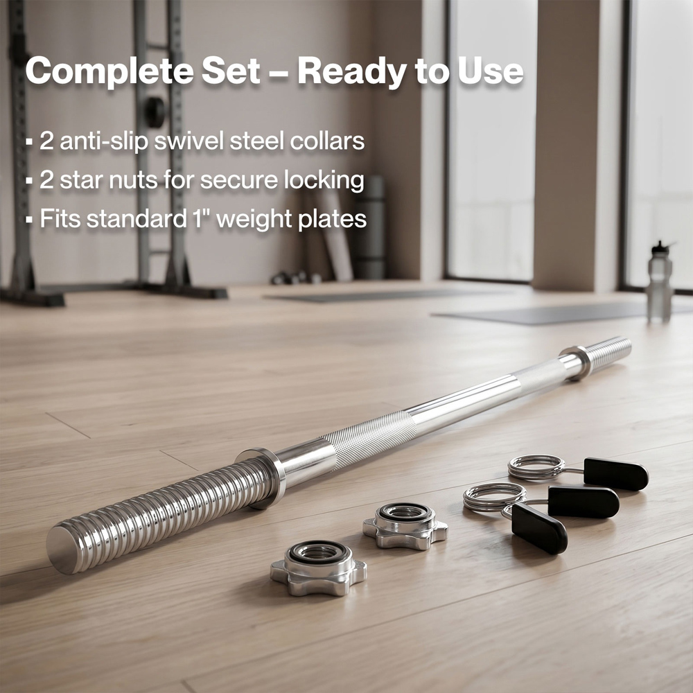 Traderight Centra 5ft Silver Olympic Barbell Bar with Spring Clips Image 7