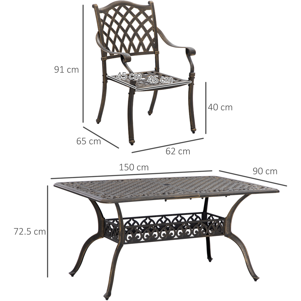 Outsunny 6 Seater Garden Dining Set with Parasol Hole Bronze Image 7