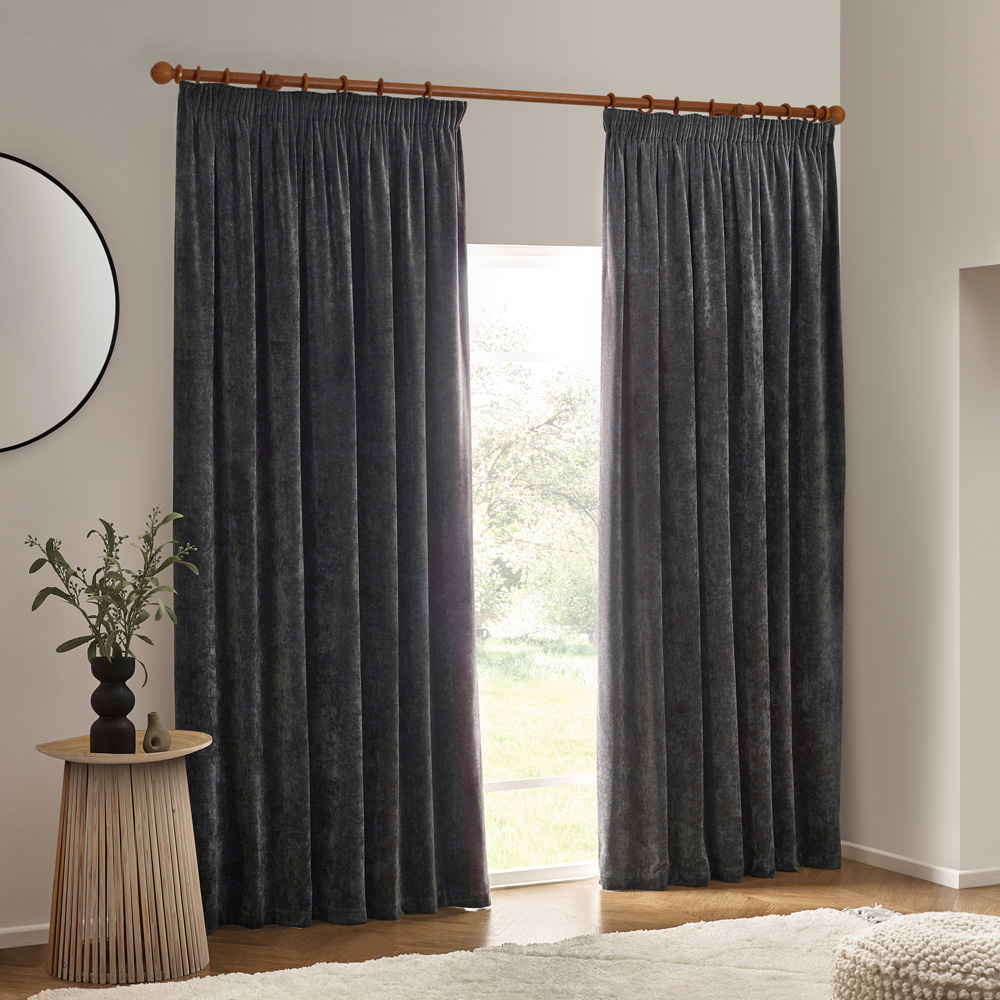 Yard Heavy Charcoal Chenille Velvet Pencil Pleat Curtains 229 x 137cm Image 6