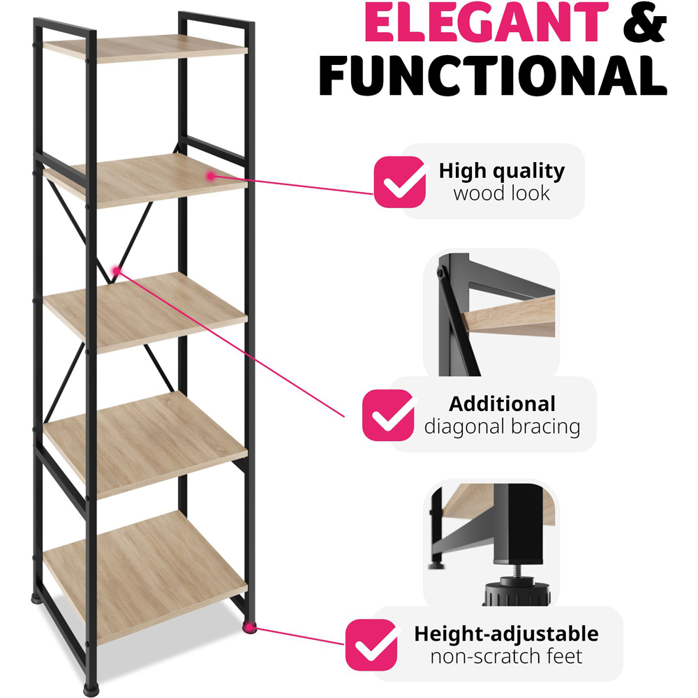 tectake Manchester 5 Shelf Oak Sonoma Bookcase Image 3