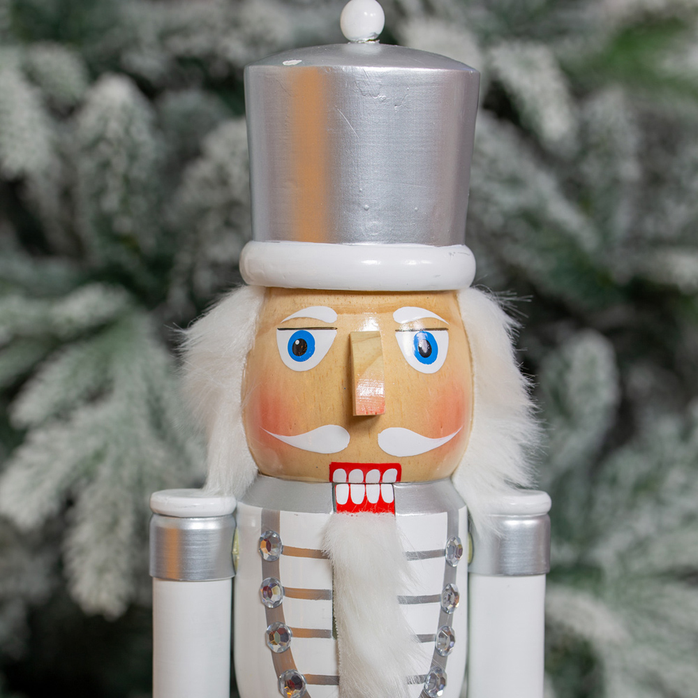 The Christmas Workshop White and Silver Wooden Nutcracker Soldier 50cm Image 3