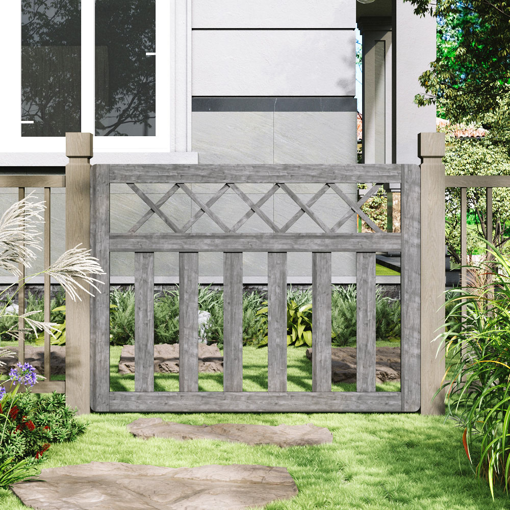 Outdoor Cross Top Wooden Grey Garden Fence Door, 90 x 120 x 2.5cm Image 7