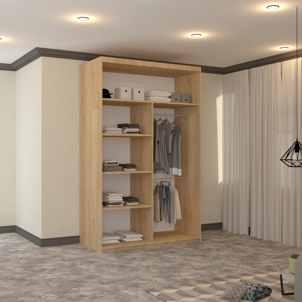 M N Furniture Banton 2 Door Oak Curved Mirrored Sliding Wardrobe 120cm Image 3
