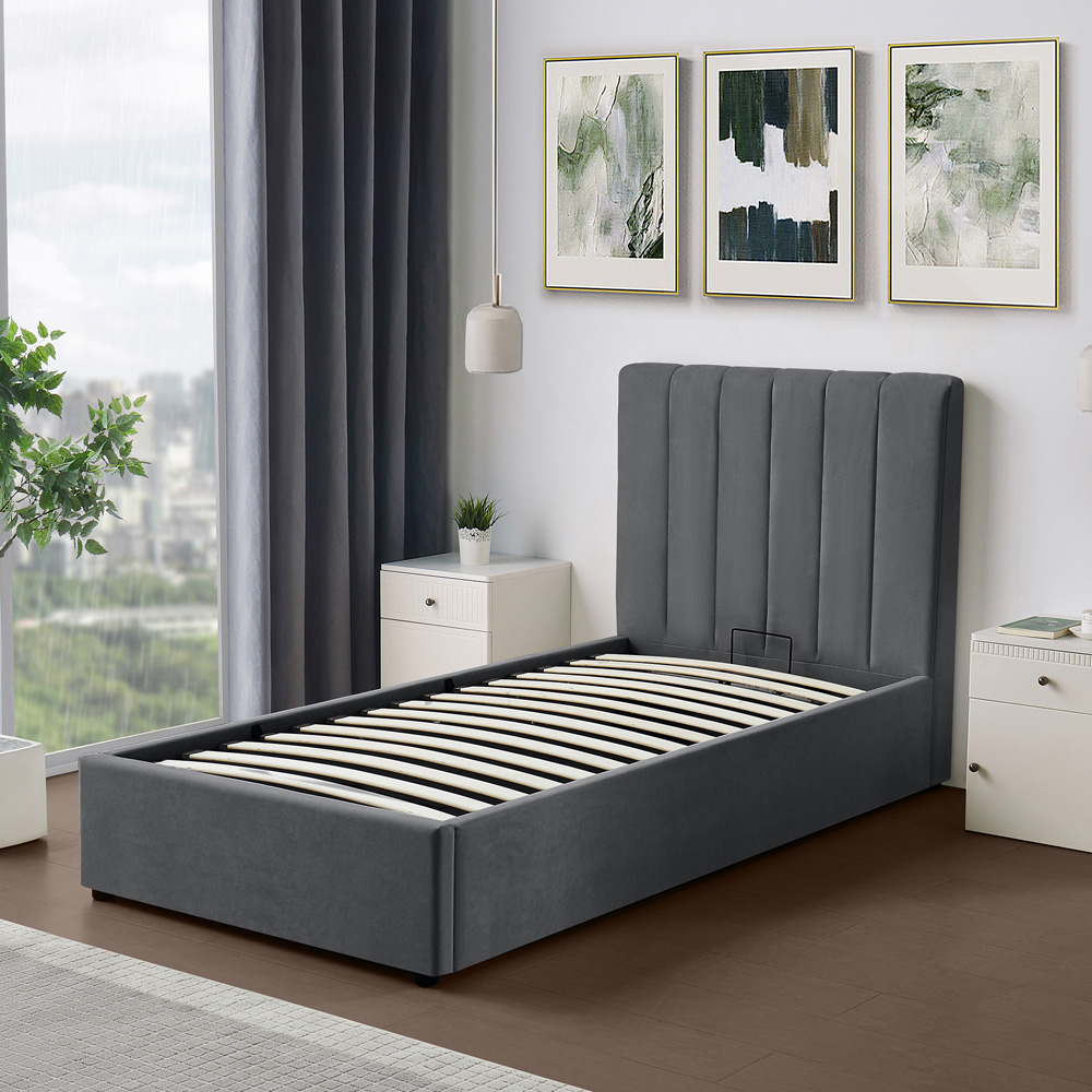 Brooklyn Evelynne Single Dark Grey Linen Ottoman Bed Image 5