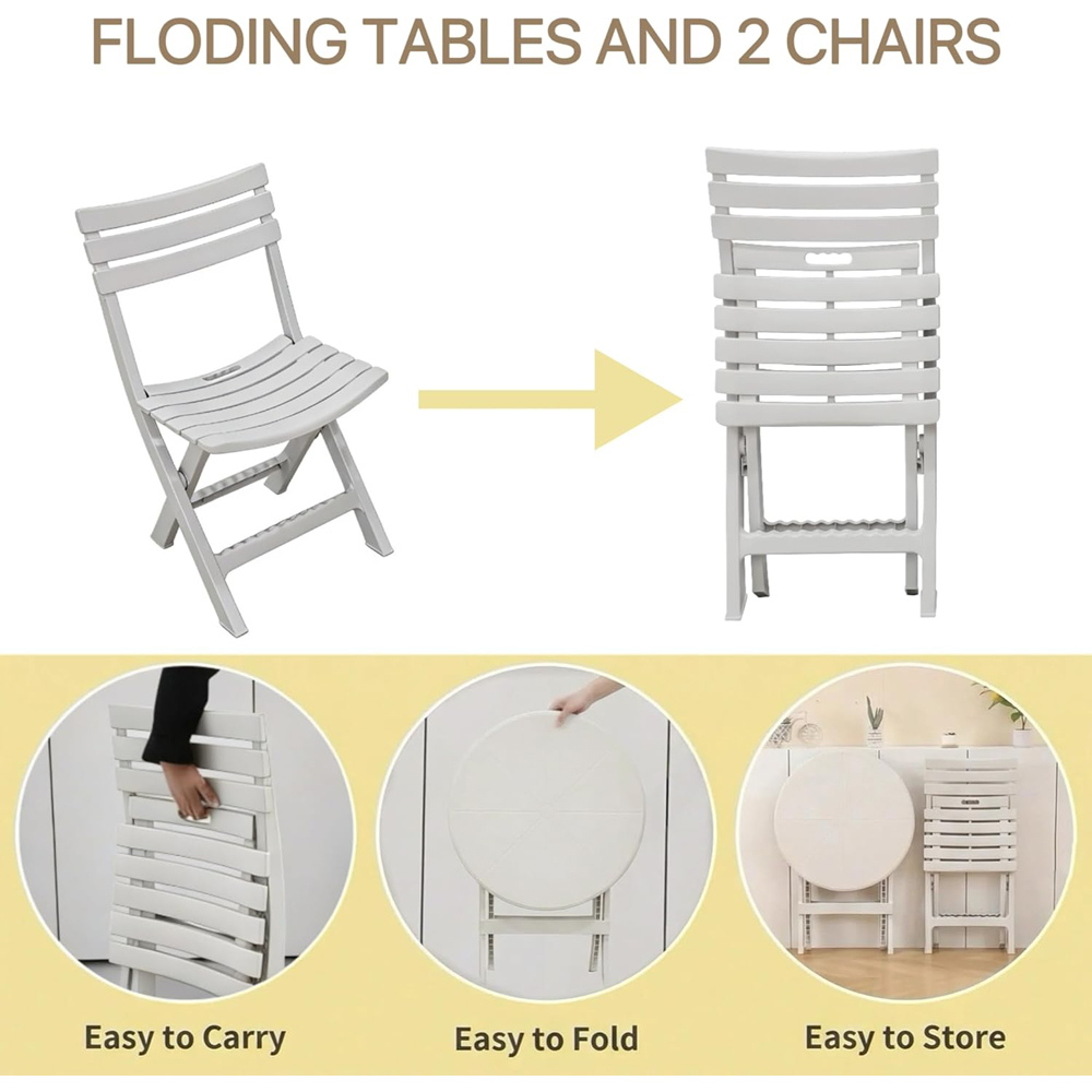 Alivio 2 Seater White Foldable Bistro Set Image 8