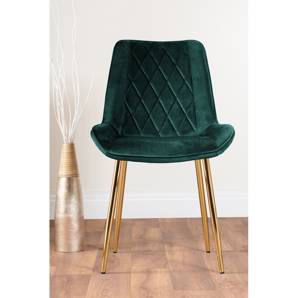 Furniturebox Cesano Set of 2 Green and Gold Velvet Dining Chair Image 2