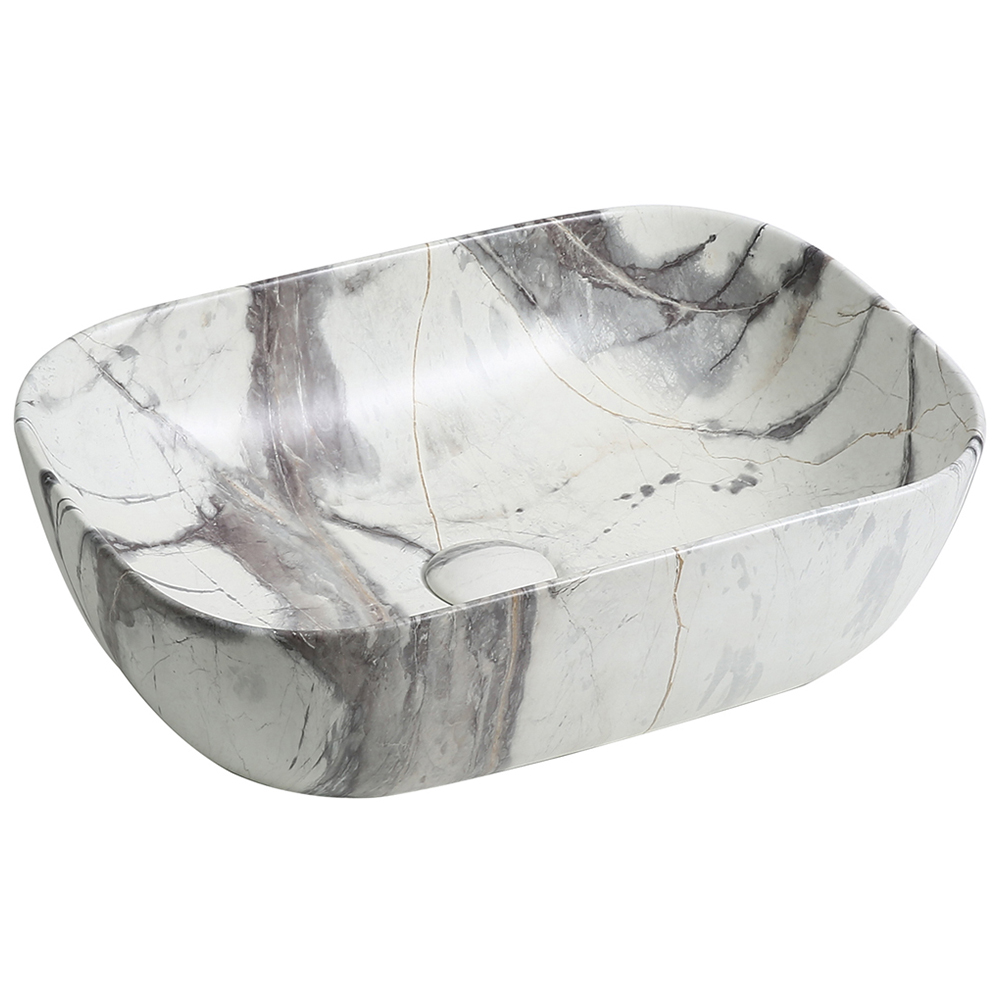 Limoge White Marble Effect Oblong Countertop Basin 460mm Image 1
