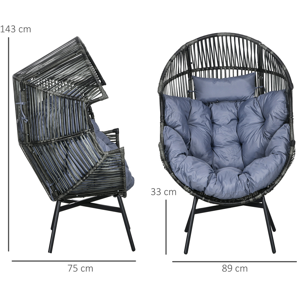 Outsunny Grey Rattan Leisure Egg Chair with Cushion Image 9
