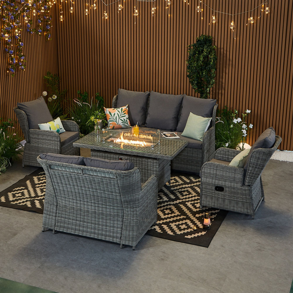 Furniture One 7 Seater Rattan Garden Furniture with Fire Pit Table Image 1