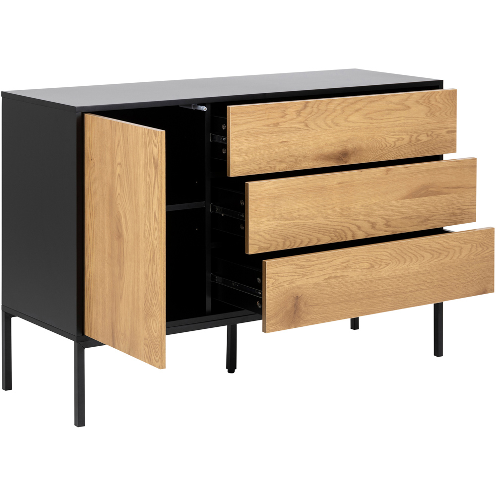 Florence Seaford Single Door 3 Drawer Black and Oak Small Sideboard Image 5
