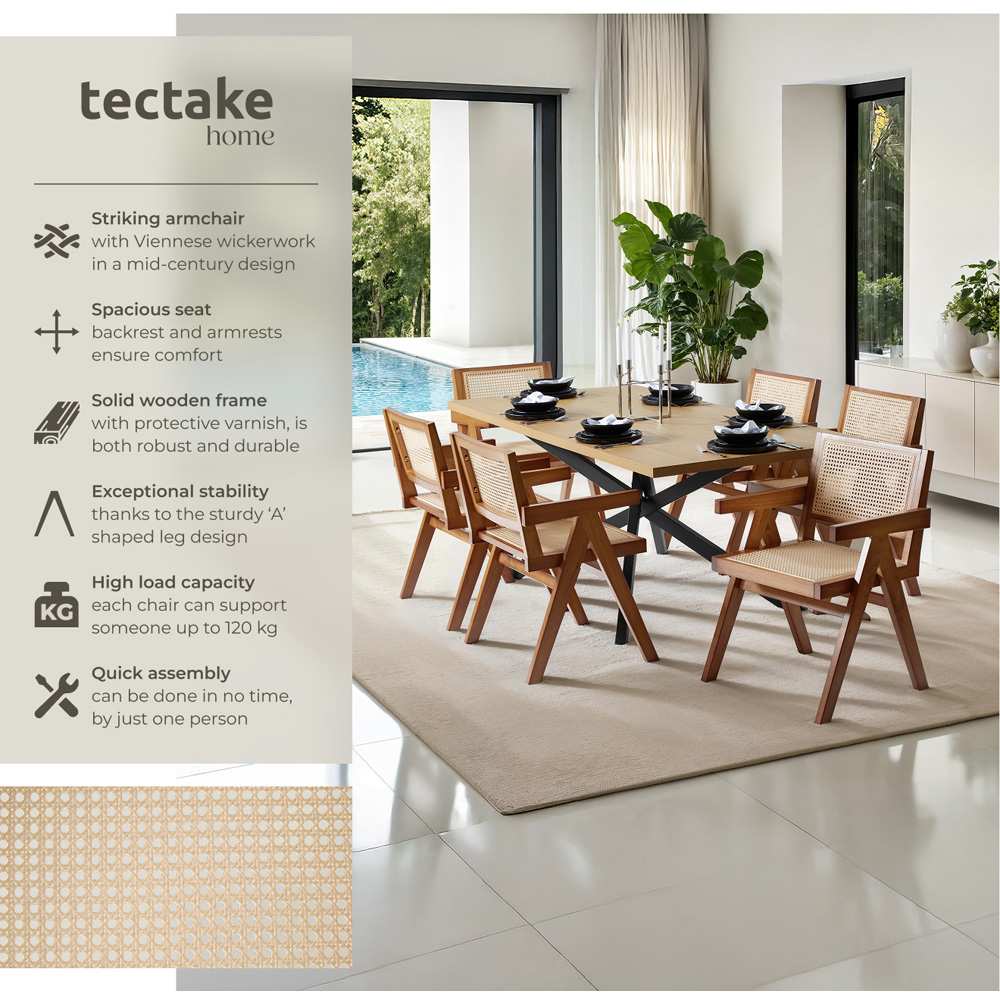 tectake Lizzy Dark Oak Dining Chair with Rattan Backrest Image 6
