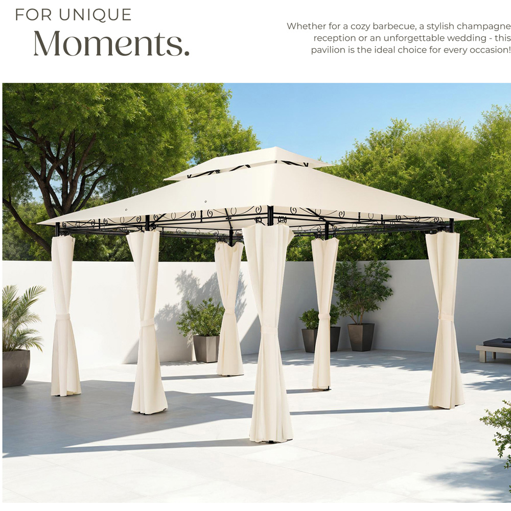 tectake Emine 4 x 3m Cream Double Roof Water-Repellent Gazebo with 6 Side Panel Image 7