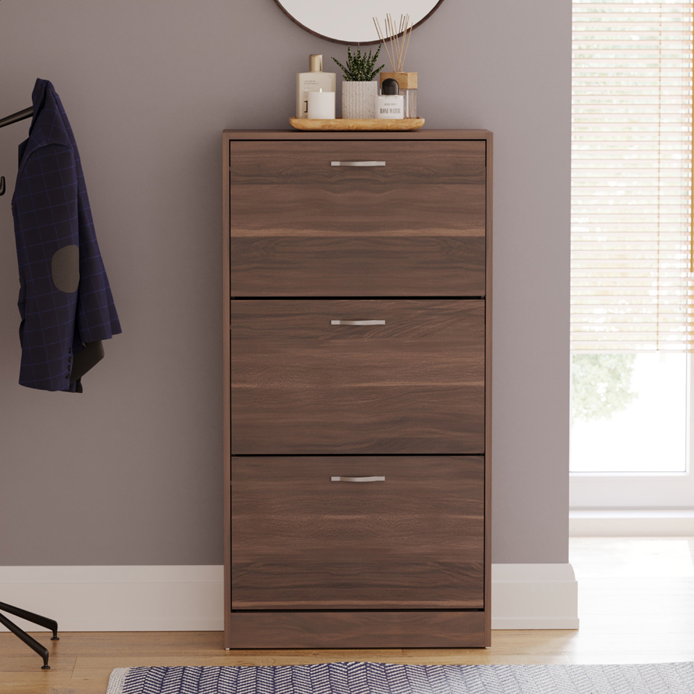 VIDA DESIGNS Walnut 3-Drawer Shoe Cabinet Rack Image 3
