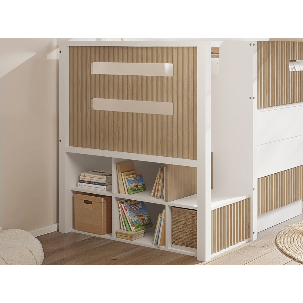 Flair Luca White and Oak Ribbed Mid Sleeper Bed with Chest and Cabinet Image 6