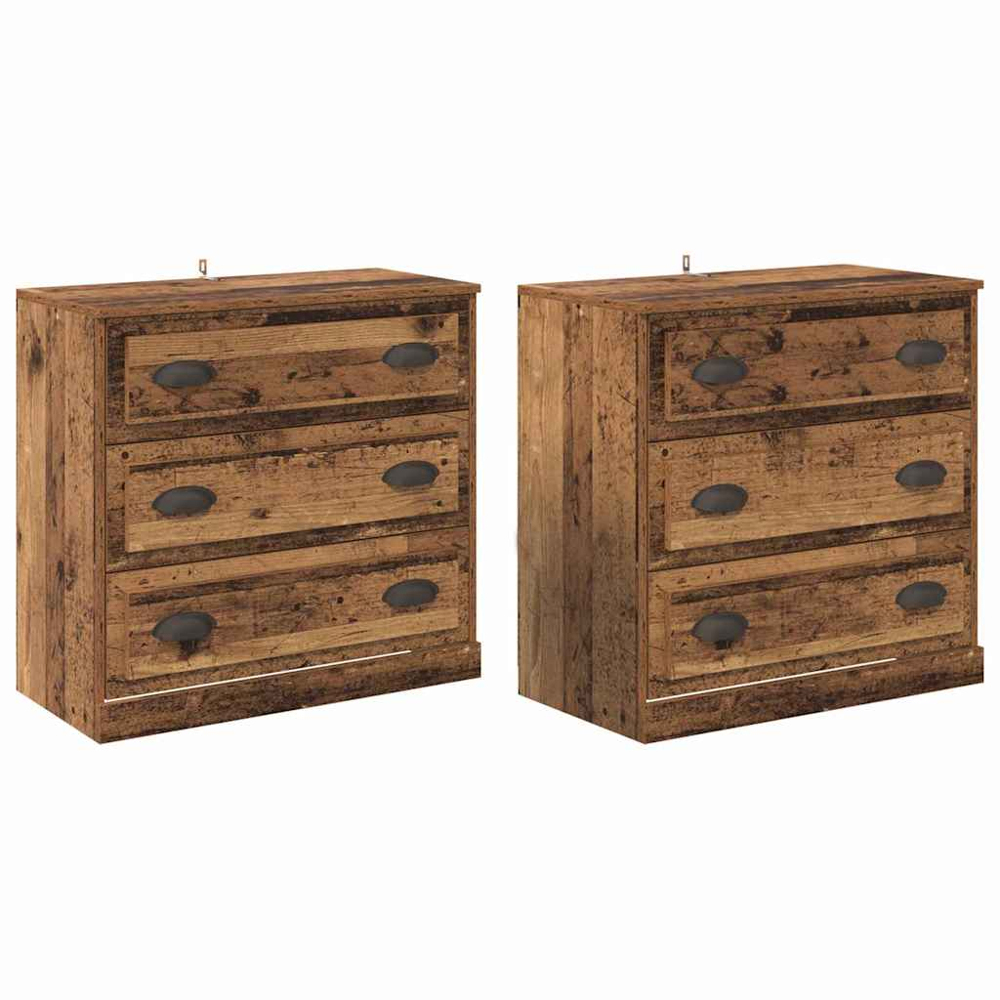 vidaXL 3 Drawer Old Wood Modern Sideboard Set of 2 Image 2