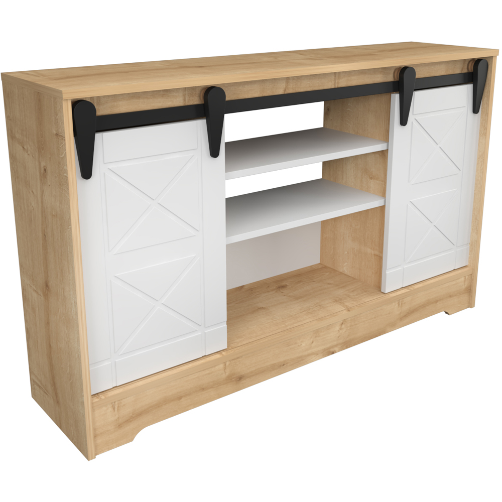 Decorotika Nisay 2 Door 3 Shelf Oak and White TV Unit Image 2