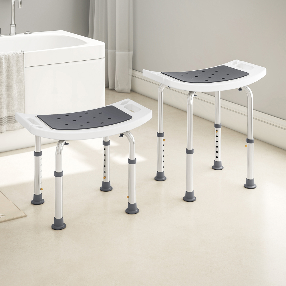 HOMCOM Grey Aluminium Height Adjustable Bath Stool with Shower Hole Image 8
