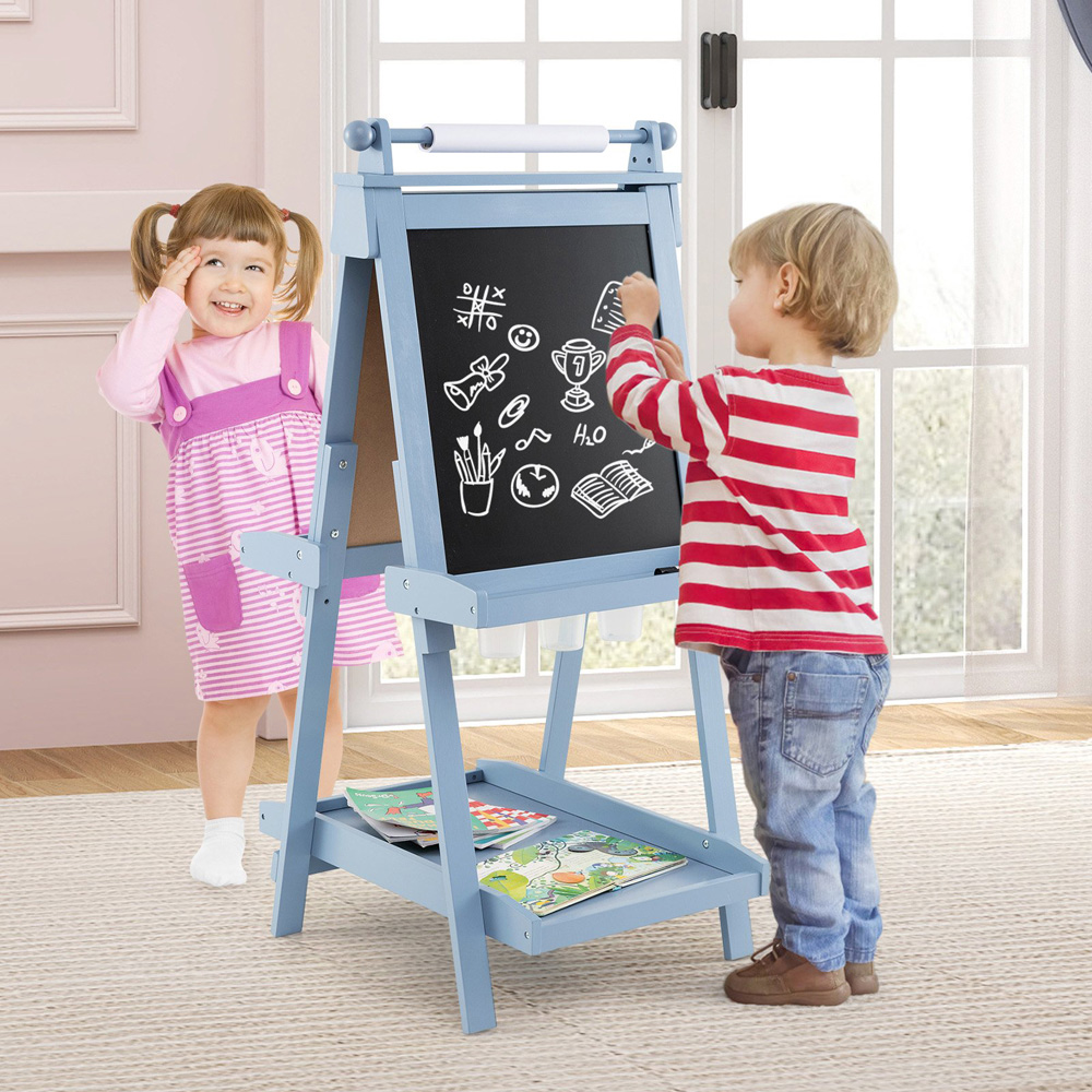 Costway 3-in-1 Kids Blue Double Sided Foldable Art Easel Image 2