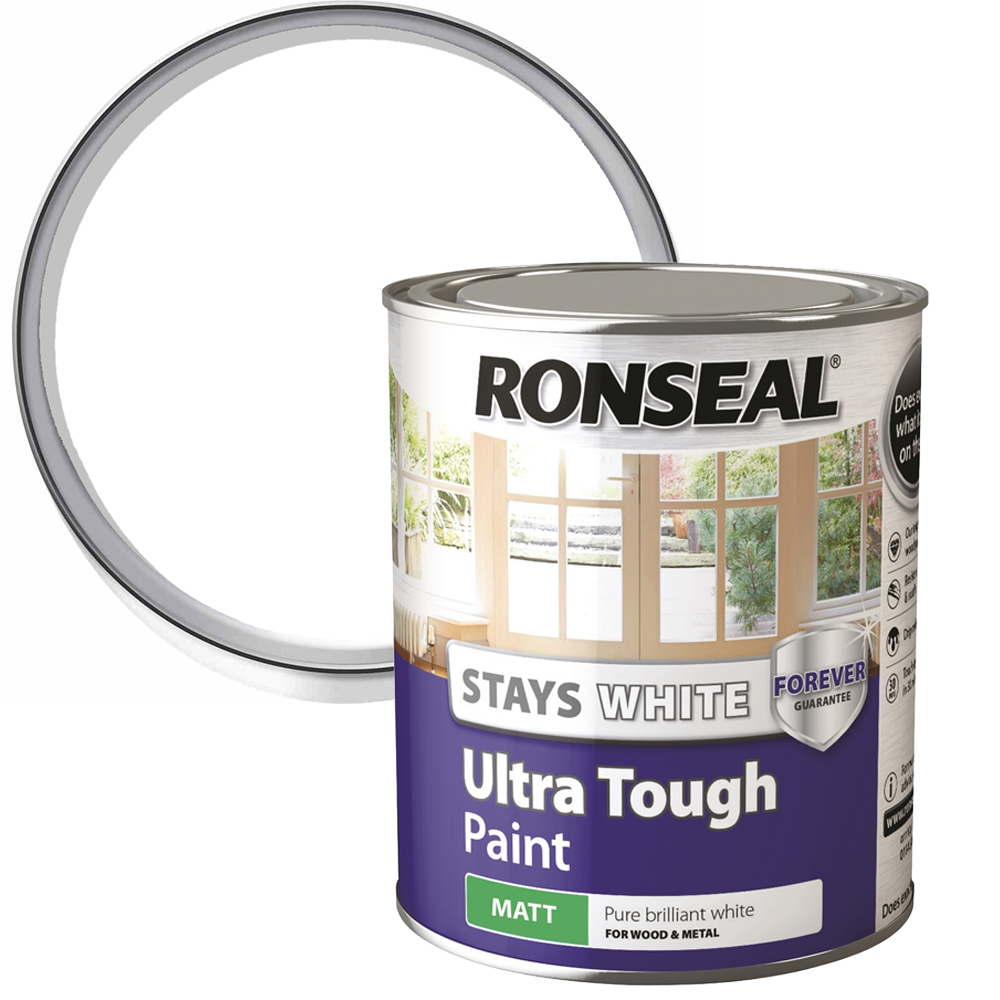 Ronseal Ultra Tough Pure Brilliant White Matt Paint 750ml Image 1