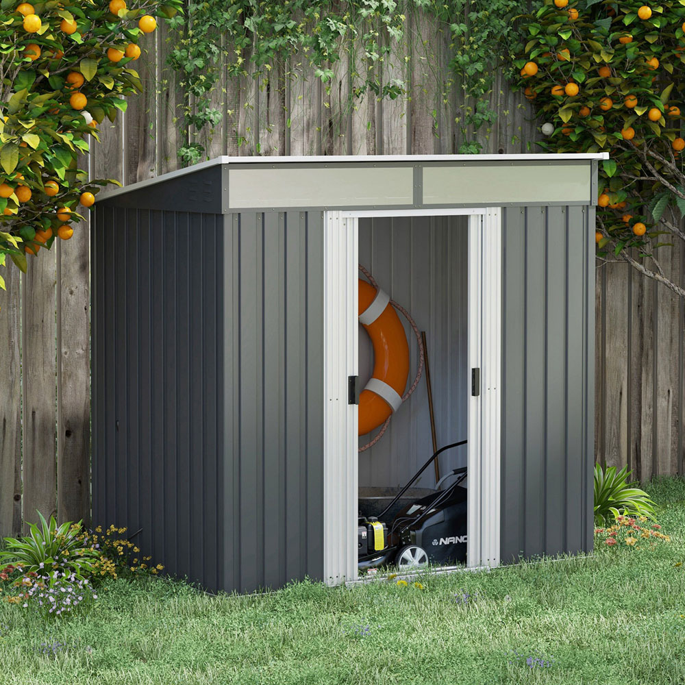 Outsunny 6.5 x 4ft Grey Double Door Storage Metal Shed Image 2