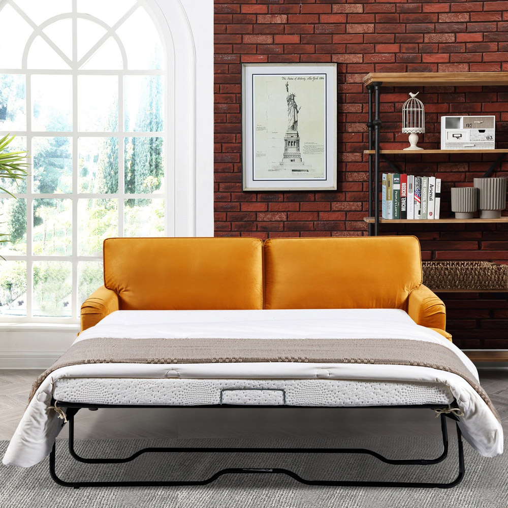 Woodbury Double Sleeper Orange Velvet Sofa Bed Image 2