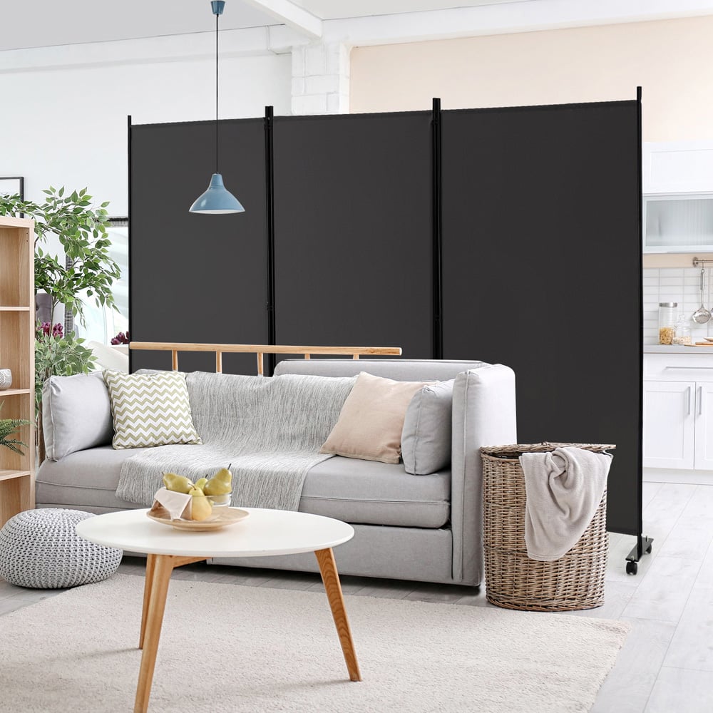 Costway 3 Panel Grey Folding Room Divider with Wheels Image 3