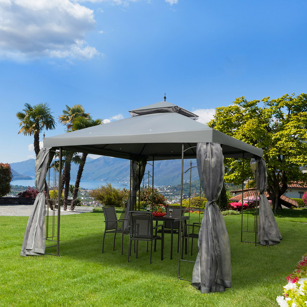 Outsunny 3 x 3m 2-Tier Grey Gazebo with Mesh Curtains Image 4