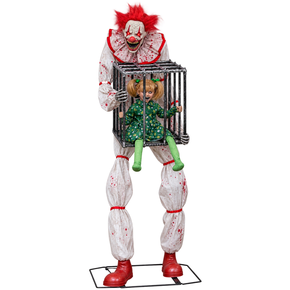 Samuel Alexander Clown with Caged Girl Halloween Animatronic Decoration 7ft Image 1