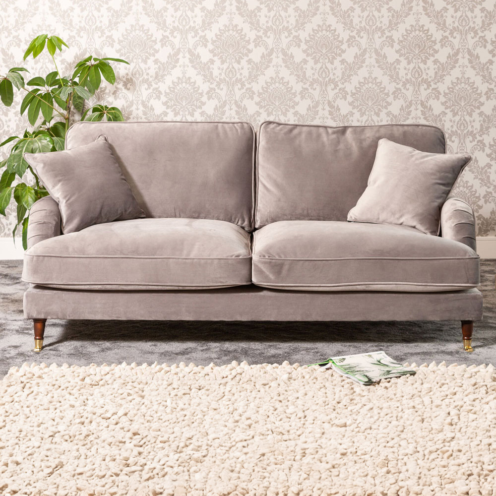 Mackenzie 3 Seater Grey Plush Velvet Sofa Image 1