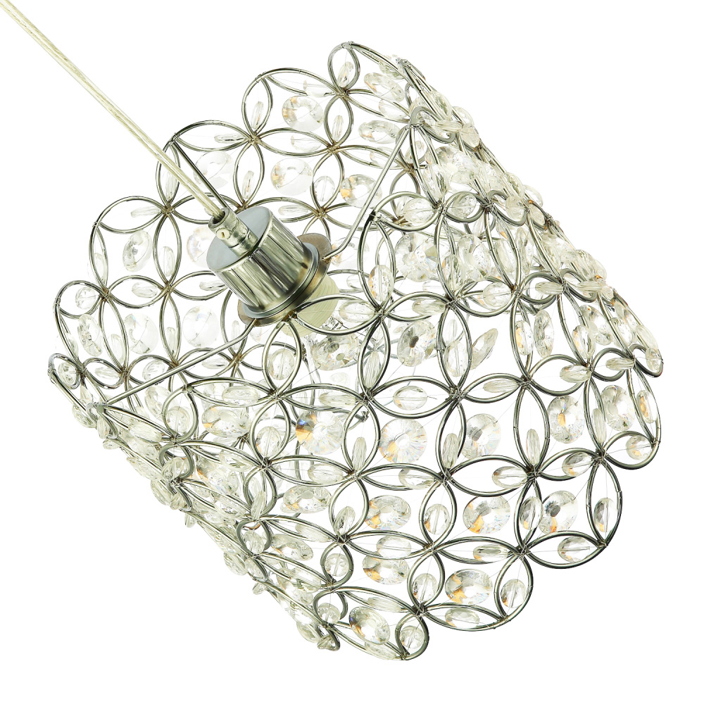 Happy Homewares Chrome Plated Drum Pendant Light Shade with Acrylic Bead Image 3