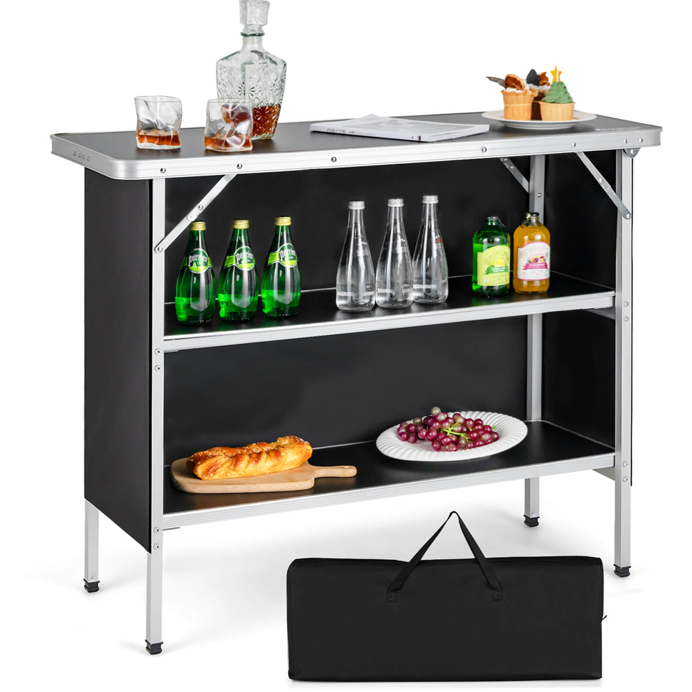 Costway Black Aluminium Lightweight Folding Picnic Table with Shelves Image 3