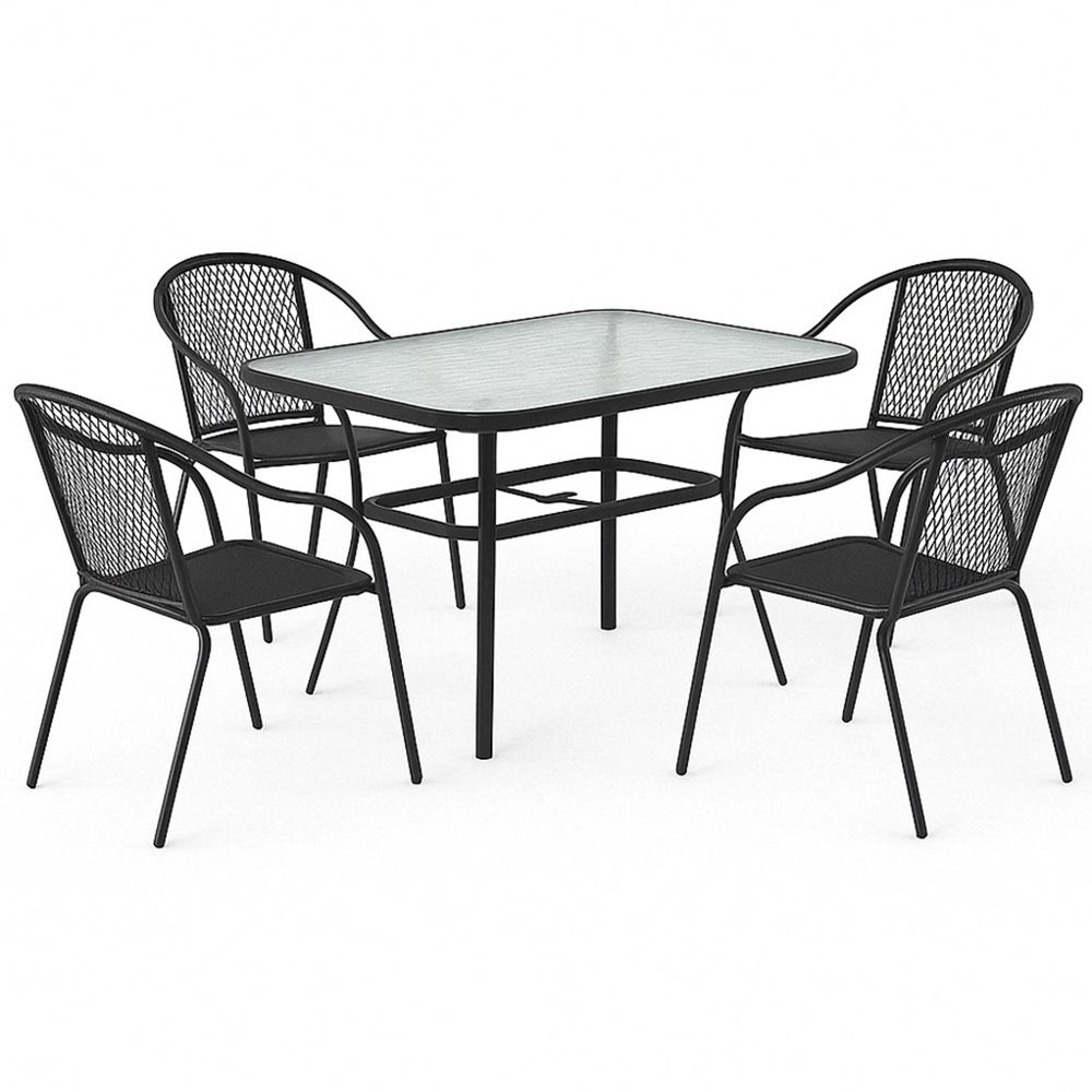 Living and Home PE Rattan 4 Seater Black Tempered Glass Dining Set Image 2