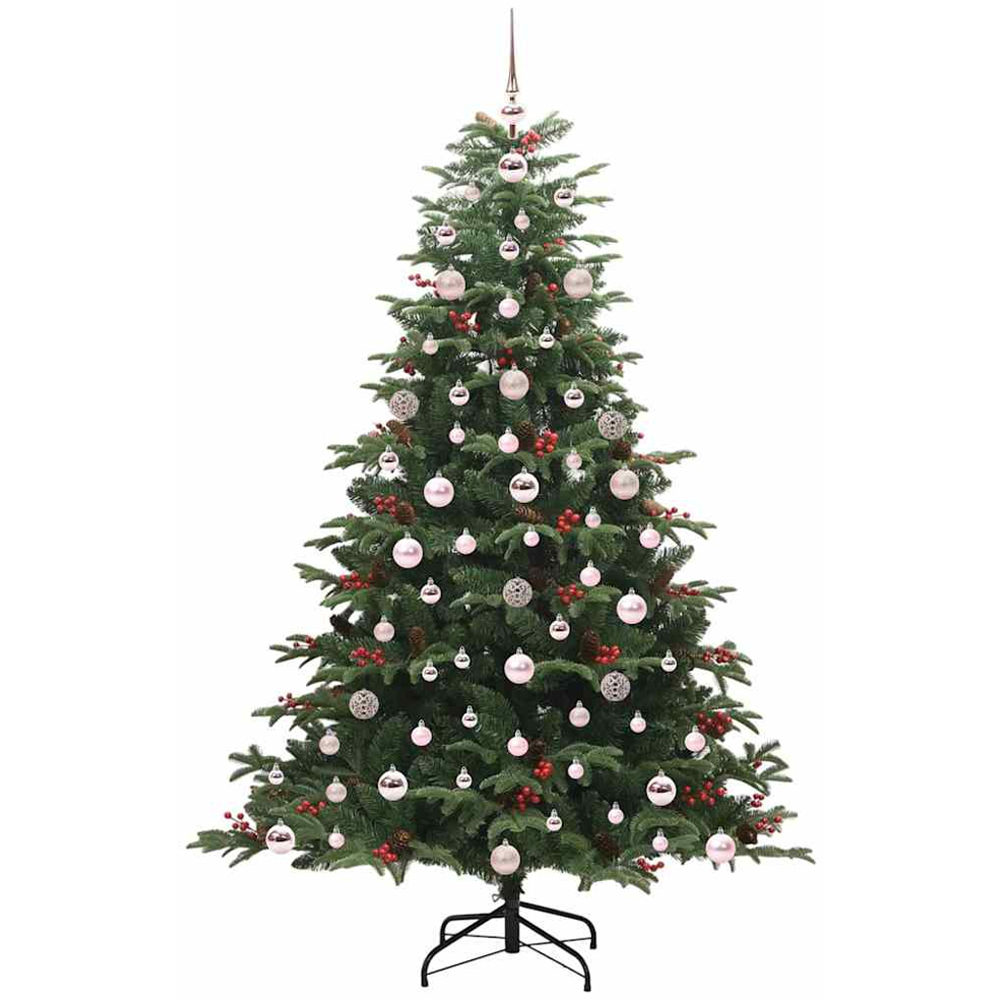 vidaXL Pre-Lit Warm White LED and Pink Baubles Green Artificial Christmas Tree with Stand 6ft Image 2