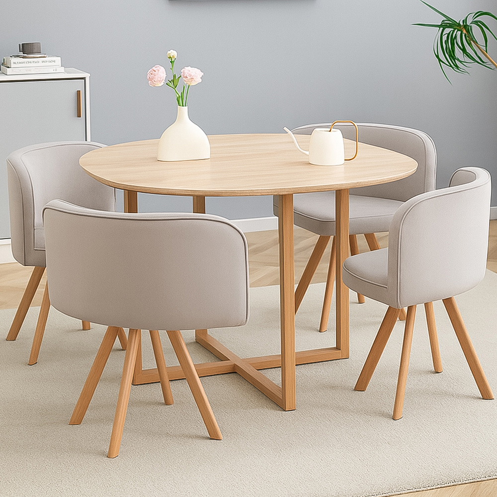 Kosy Koala 4 Seater Wooden Dining Set Light Brown Velvet Image 1