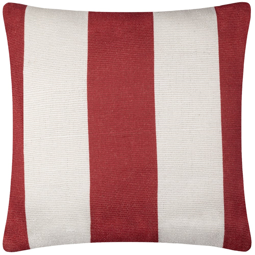 furn. Deck Stripe White and Red Woven Polyester Filled Outdoor Cushion 59 x 59cm Image 1