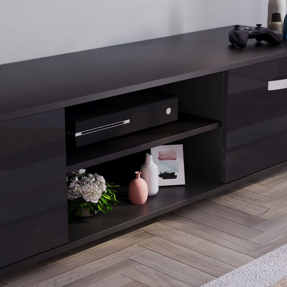 Vida Designs Cosmo 2 Door 2 Shelf Black TV Unit Image 4